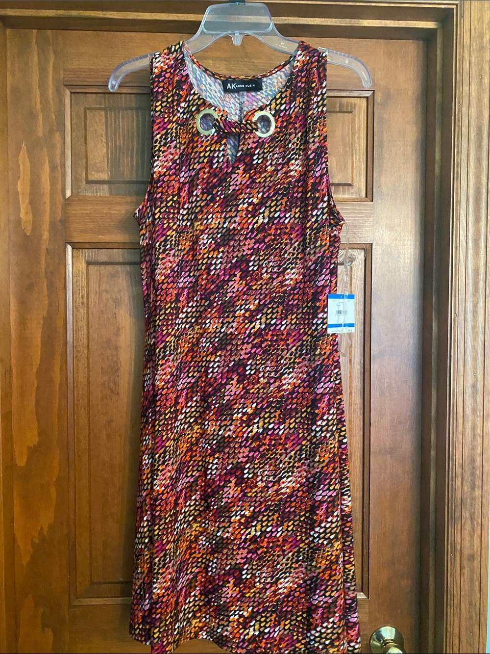 Anne Klein Pink Multi-Pattern Grommet Neck Midi Dress size xl
